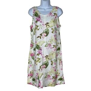Tommy Bahama Shift Dress Medium White Pink Tropical Floral Linen Tencel Chambray